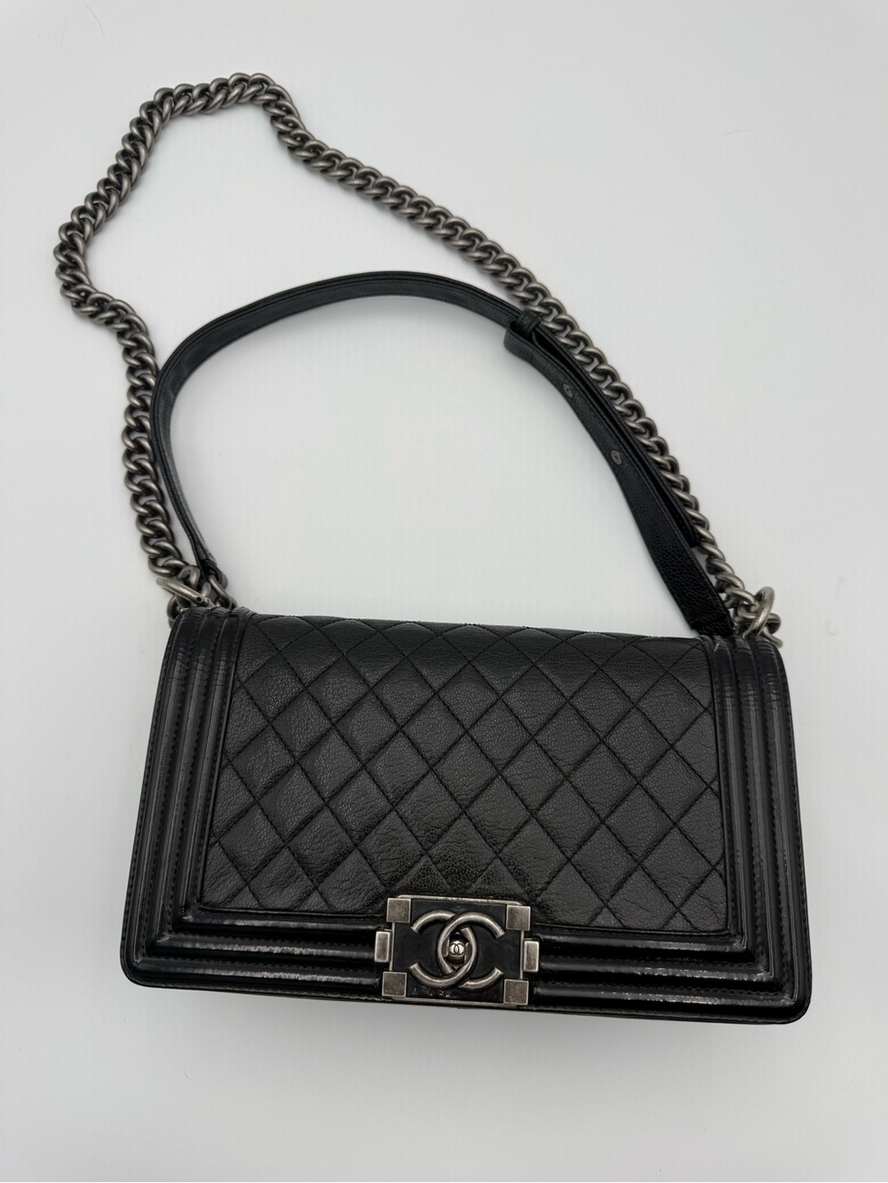 Chanel black Le Boy bag with silver hardware